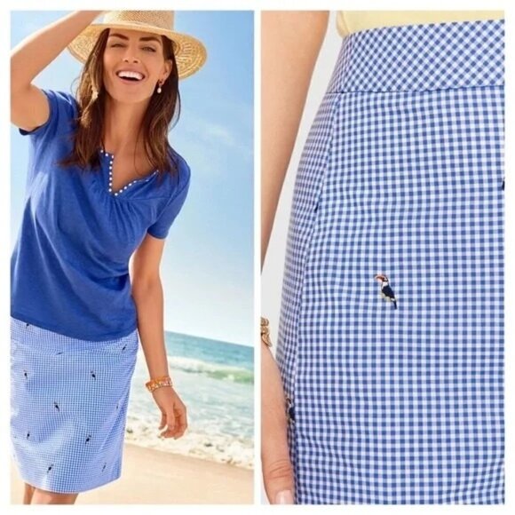 Talbots Gingham Cotton Canvas Parrot Skirt, size 6 - Picture 1 of 7